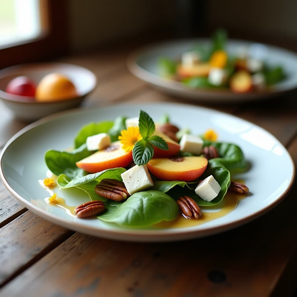 Ensalada de Mache con Nectarinas y Queso de Burata: Receta Francesa con Toque Dulce-Salado