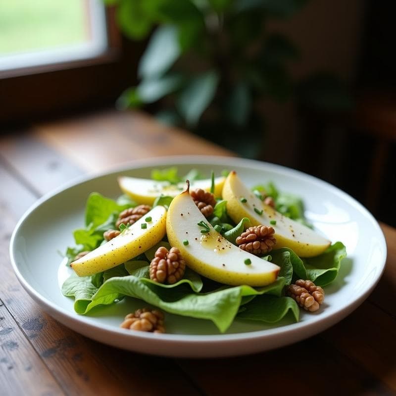 Ensalada de Mache y Peras con Vinagreta de Mostaza y Miel: Receta Francesa Ligera