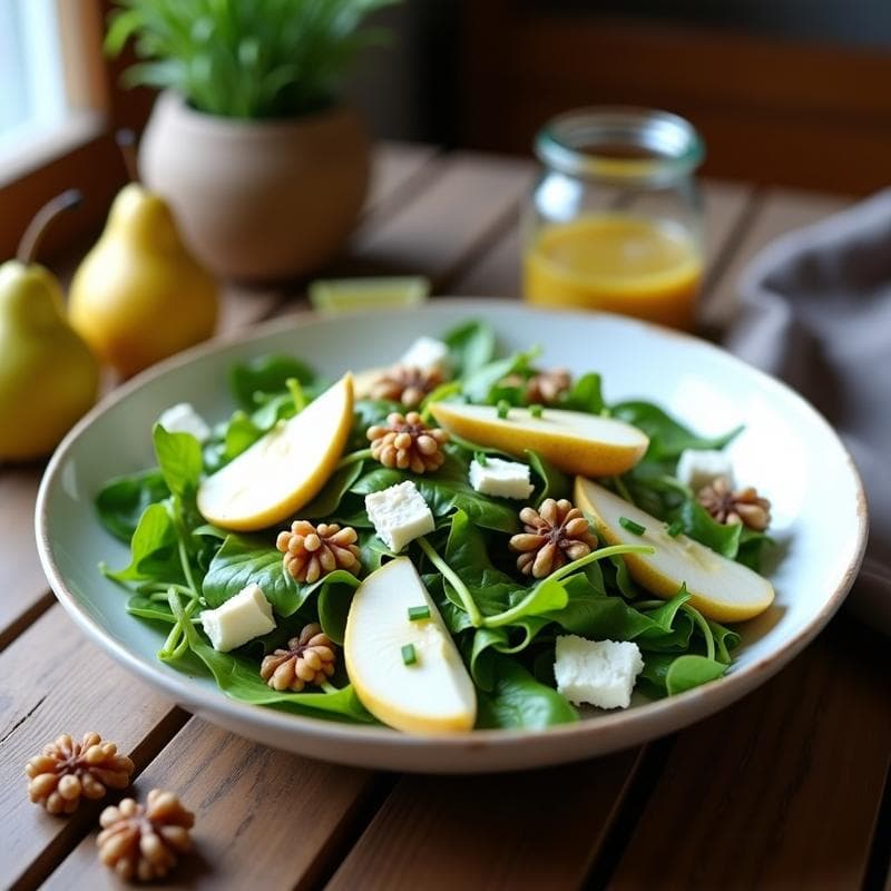 Ensalada de Mache y Peras con Vinagreta de Vinagre de Sidra: Receta Francesa Sin Gluten