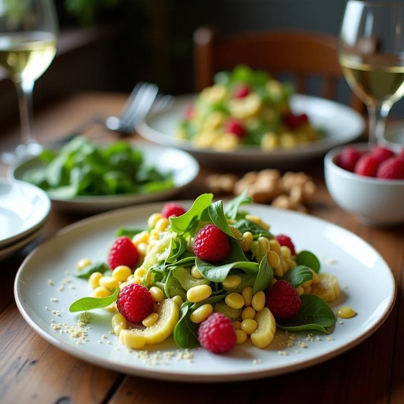 Ensalada de Mache con Vinagreta de Frambuesas y Nueces: Receta Francesa Crudivegana en 15 Minutos