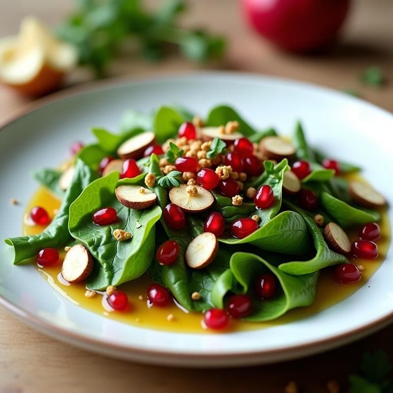 Ensalada de Mache con Vinagreta de Mostoza y Granos de Granada: Receta Francesa Sin Gluten