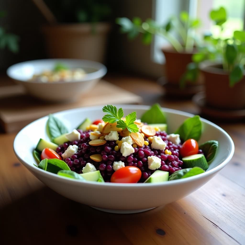 Ensalada de Granos de Maíz Morado y Queso Feta: Receta Peruana con Vinagreta de Maracuyá