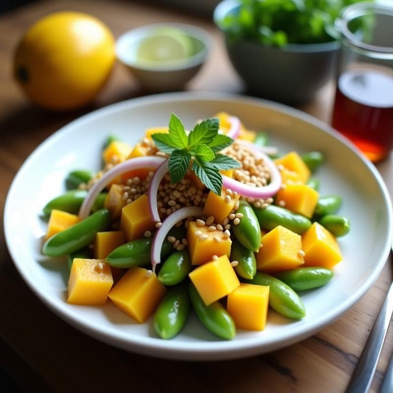 Ensalada de Mango y Edamame con Vinagreta de Sésamo y Lima: Receta Asiática Fresca