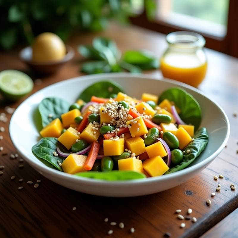 Ensalada de Mango, Edamame y Sesamo: Receta Tailndesa Fresca y Alta en Proteína