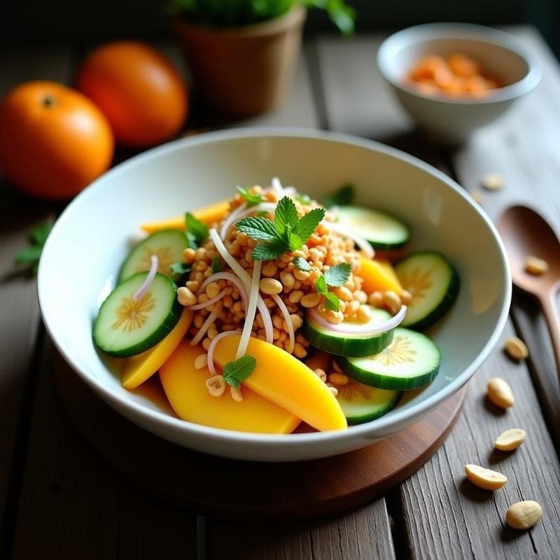 Ensalada de Mango, Pepino y Cacahuates con Vinagreta de Cítricos: Receta Vietnamita Fresca