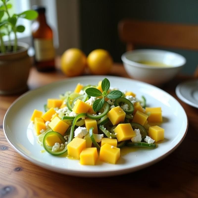 Ensalada de Mango, Pepino y Queso Halloumi con Vinagreta de Limón y Mentas: Receta Chipriota Fresca