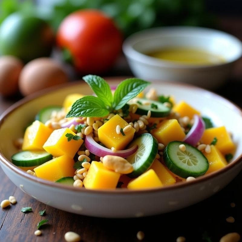 Ensalada de Mango, Pepino y Mentolado con Vinagreta de Lima y Chile: Receta Peruana Viral