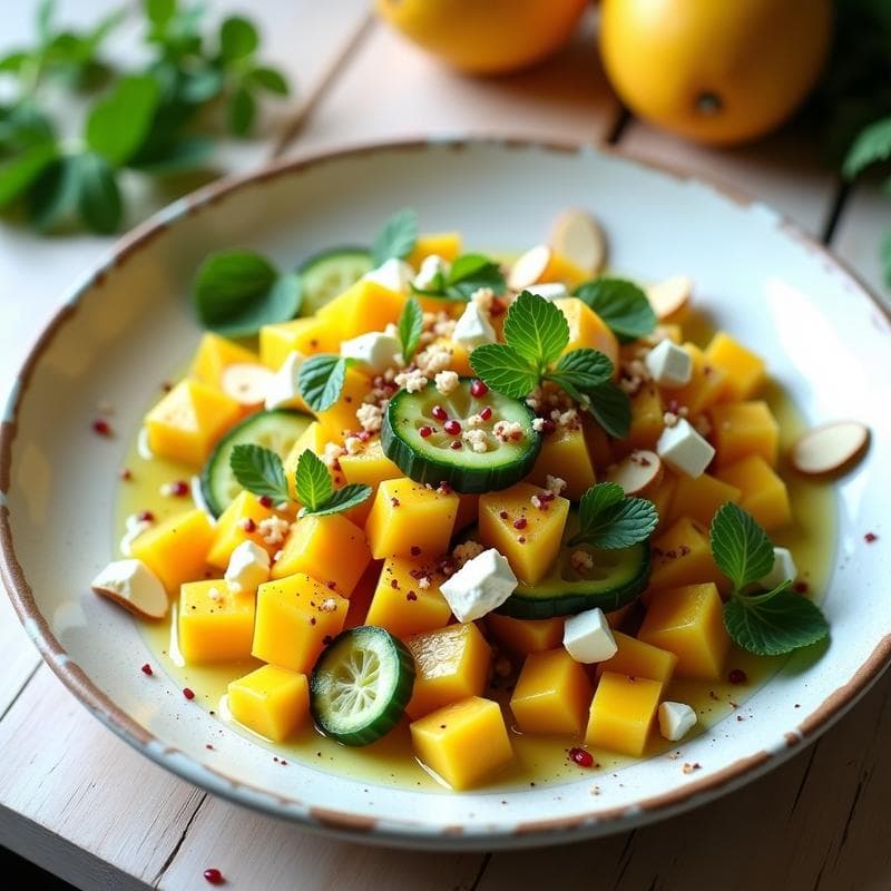 Ensalada de Mango, Pepino y Queso Feta: Receta Árabe Fresca y Sin Cocción