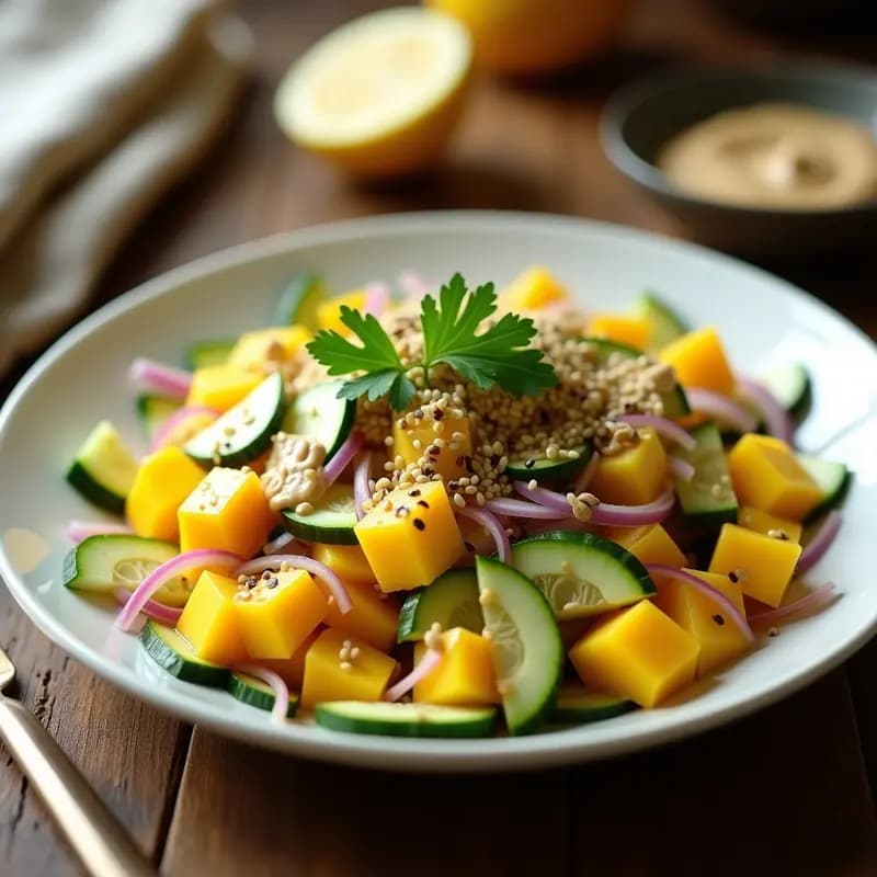 Ensalada de Mango y Pepino con Aderezo de Tahini y Limón: Receta Árabe Baja en Calorías