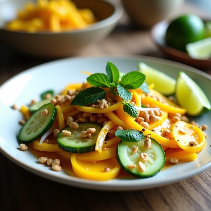 Ensalada de Mango y Pepino con Vinagreta de Tamarindo: Receta Tailndesa Refrescante en 10 Minutos