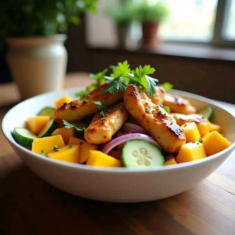 Ensalada de Mango y Pollo Tikka: Receta India Fresca y Alta en Proteína