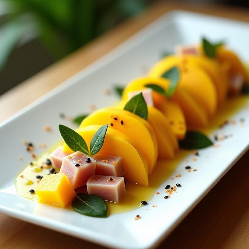 Ensalada de Mango y Ventresca con Aderezo de Yuzu: Receta Japonesa Alta en Vitamina C