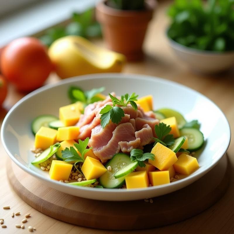 Ensalada de Mango y Ventresca con Vinagreta de Limón y Jengibre: Receta Rápida y Refrescante
