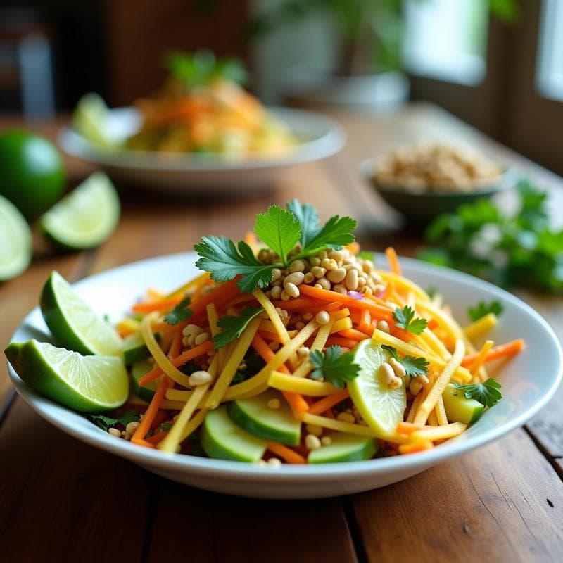 Ensalada de Mango Verde y Cacahuates: Receta Tailandesa con Aderezo de Limón y Chile