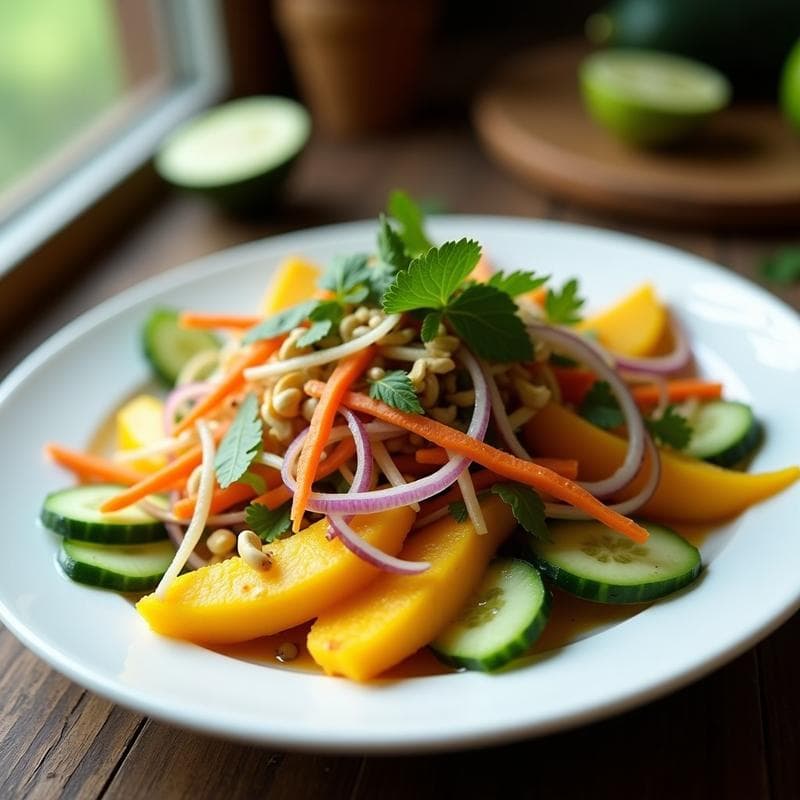 Ensalada de Mango Verde y Cacahuates con Vinagreta de Tamarindo: Receta Tailandesa Crujiente
