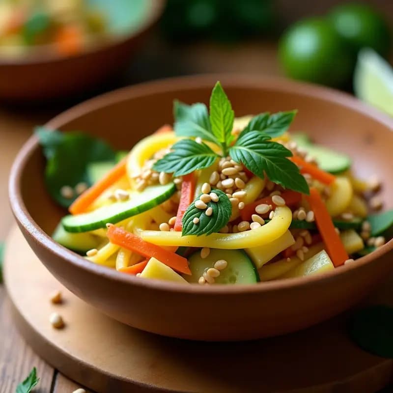 Ensalada de Mango Verde y Cacahuates con Vinagreta de Lima: Receta Tailandes-Vietnamita Vegana