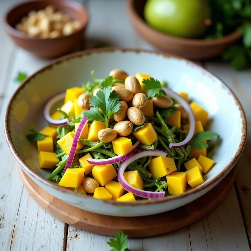 Ensalada de Mango Verde y Cacahuete con Vinagreta de Tamarindo: Receta India Keto en 15 Minutos