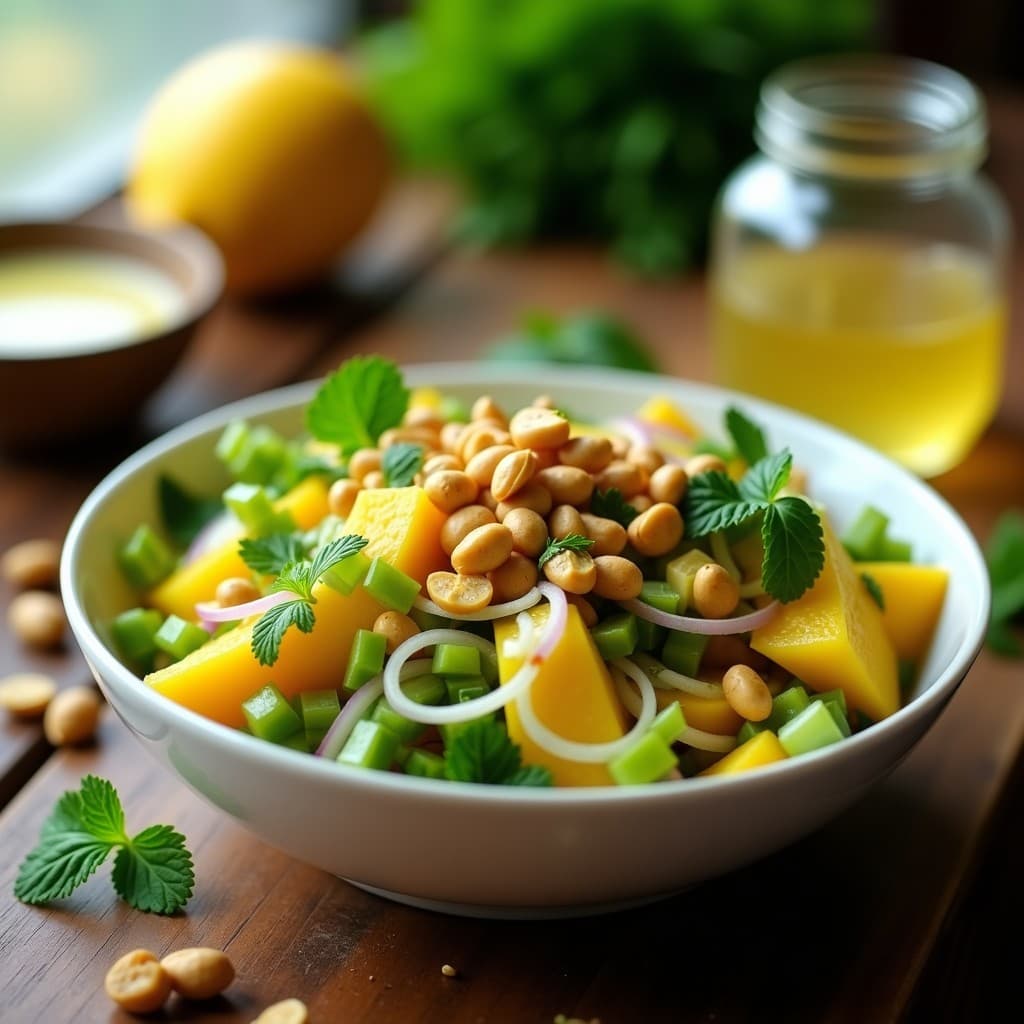  ensalada de Mango Verde y Cacahuetes Tostados: Receta India con Vinagreta de Limón y Comino