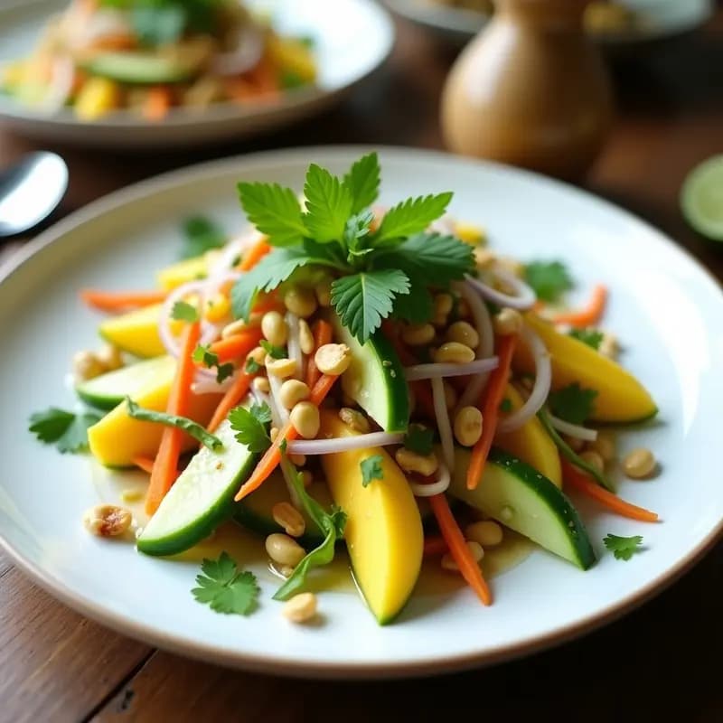 Ensalada de Mango Verde y Cacahuetes Tostados: Receta Tailandesa Crujiente y Sin Cocinar