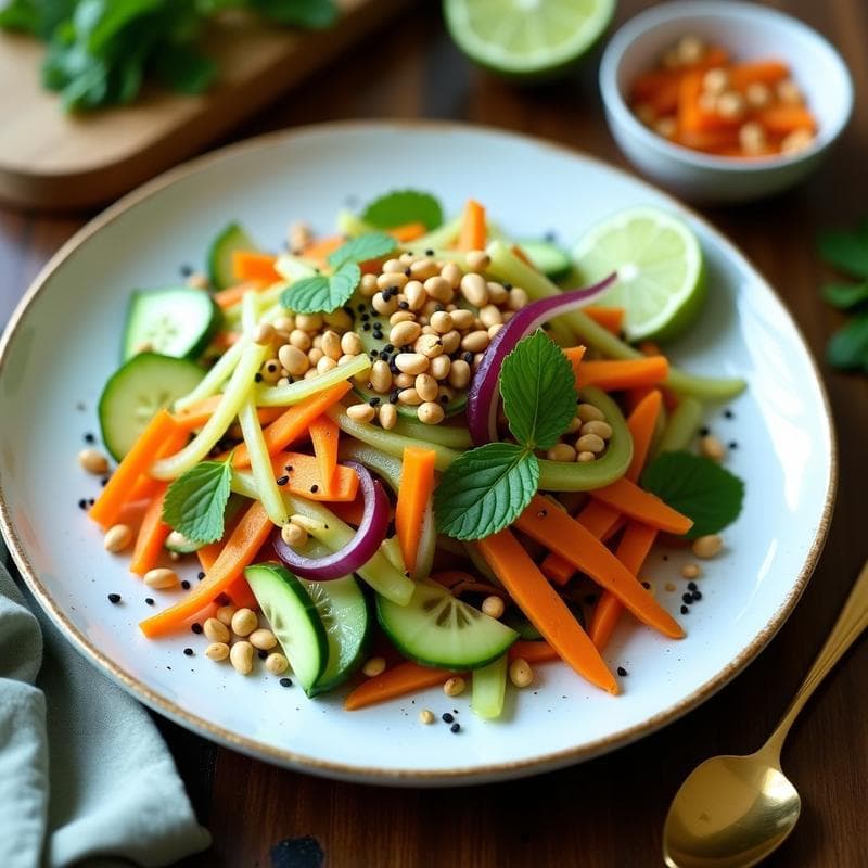 Ensalada de Mango Verde y Cacahuetes: Receta Tailandesa Vegana con Aliño de Lima