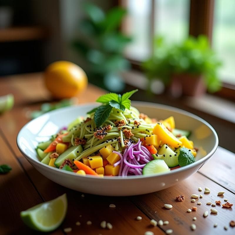 Ensalada de Mango Verde y Semillas de Chía: Receta Tailandesa Detox y Crunchy en 10 Minutos