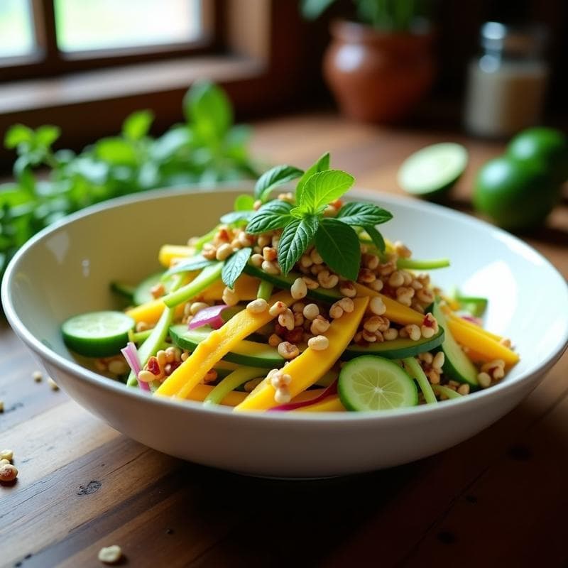 Ensalada de Mango Verde y Flor de Jamaica: Receta Tailandesa Vegana y Refrescante