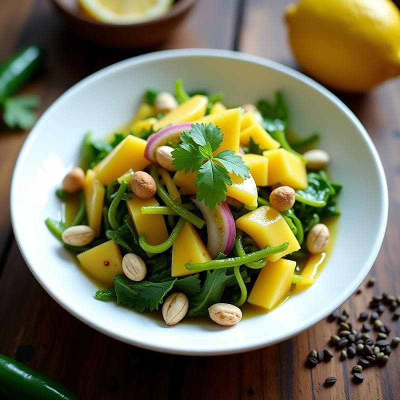 Ensalada de Mango Verde y Hojas de Mostaza: Receta Bengali Fresca y Picante