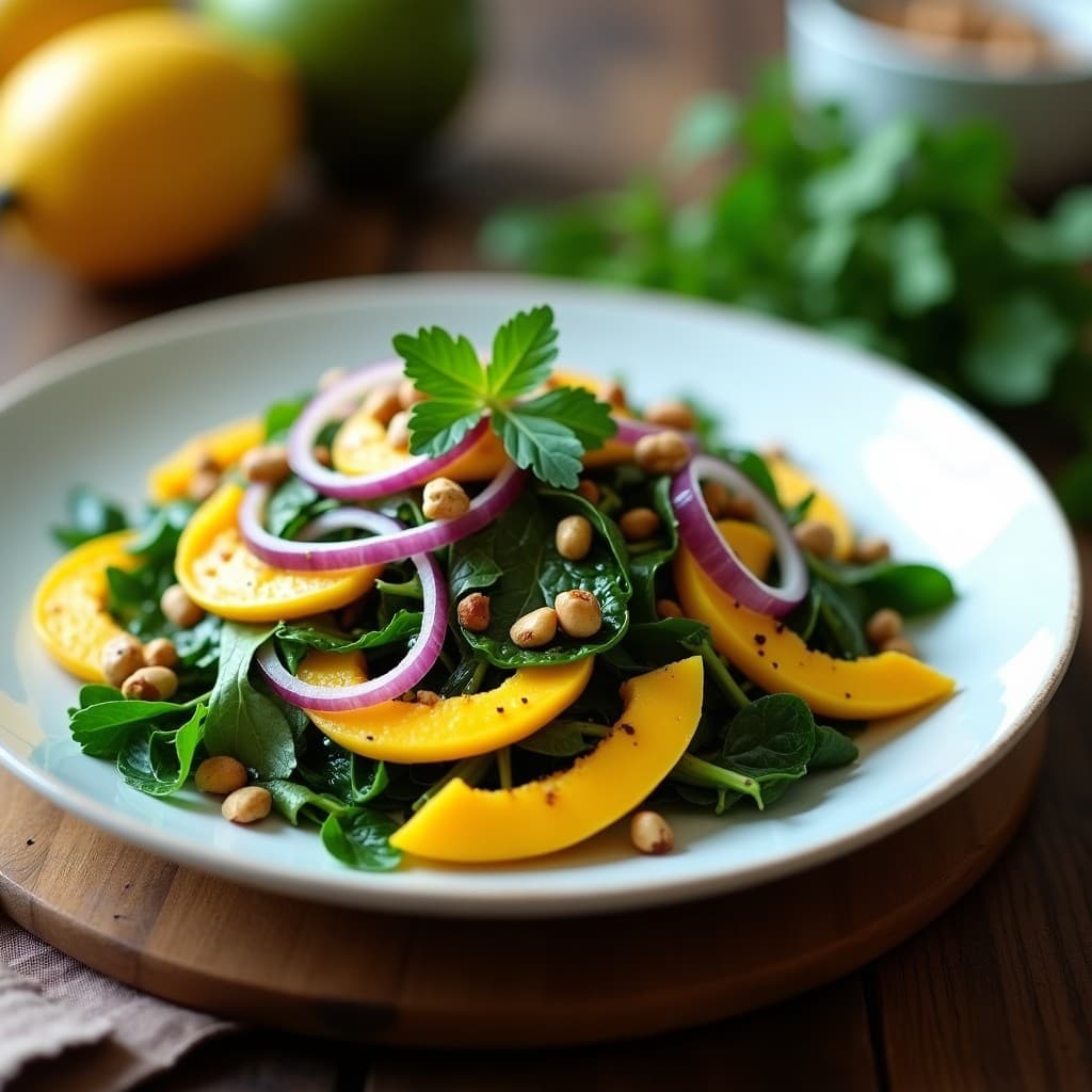 Ensalada de Mango Verde y Hojas de Mostaza: Receta Bangladeshí con Vinagreta de Tamarindo