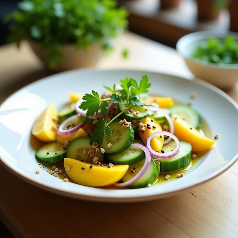 Ensalada de Mango Verde y Palma de Corazón con Vinagreta de Lima y Jengibre: Receta Brasileña Fresca y Crudivegana