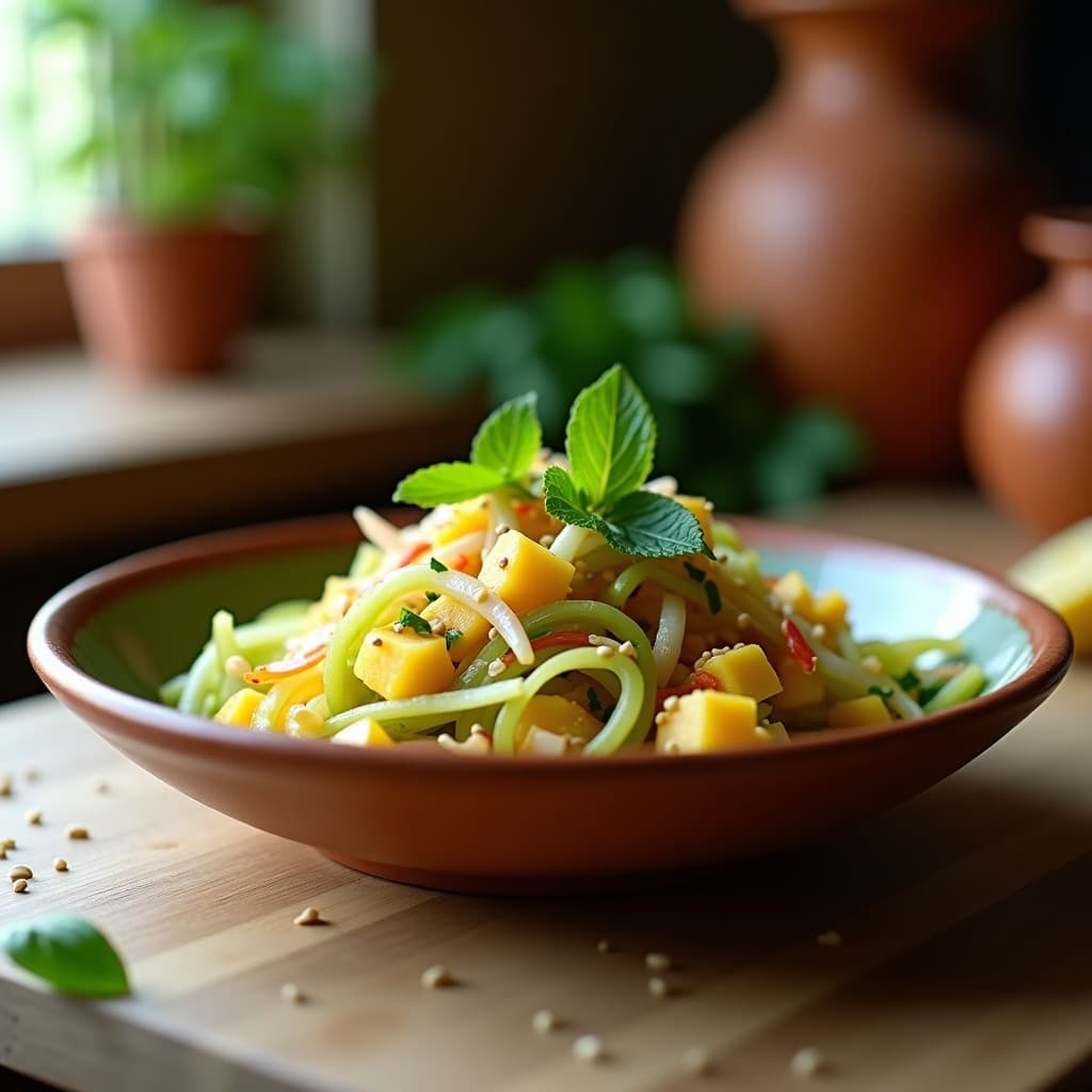 Ensalada de Mango Verde y Papaya con Vinagreta de Chile Habanero: Receta Fresca de Yucatán