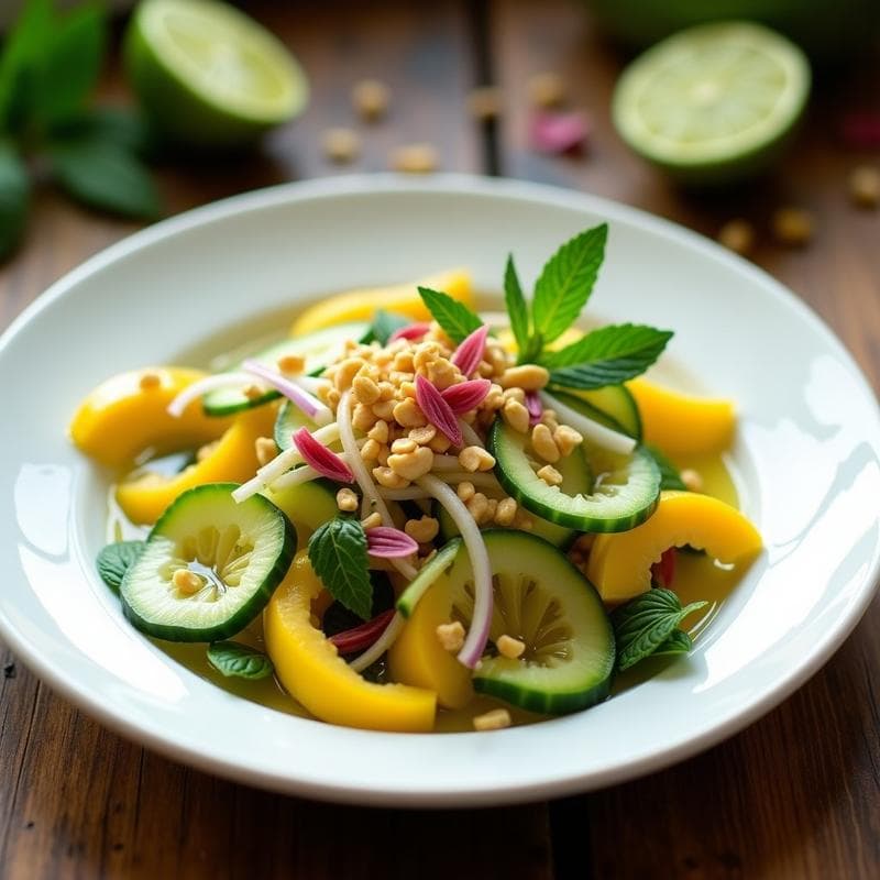 Ensalada de Mango Verde y Pepino con Aderezo de Limón y Aceite de Oliva: Receta Tahitiana Refrescante