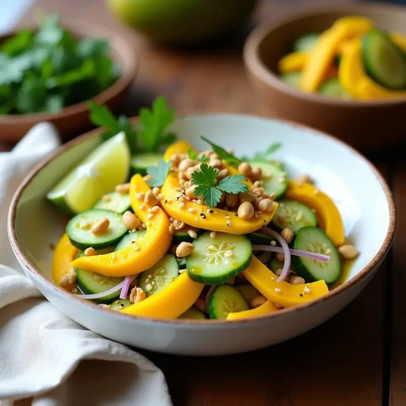 Ensalada de Mango Verde, Pepino y Cacahuetes con Vinagreta de Cúrcuma: Receta Indiana Crudivegana