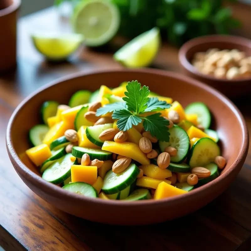 Ensalada de Mango Verde, Pepino y Cacahuetes: Receta Mexicana Refrescante y Sin Cocinar