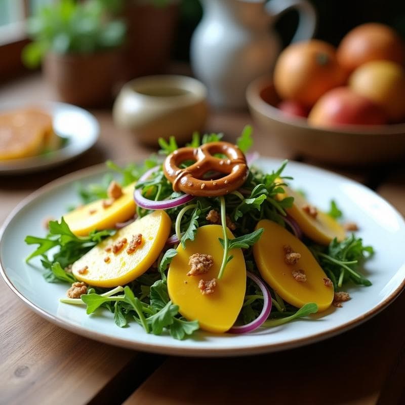 Ensalada de Mango Verde y Pretzels: Receta Alemana con Vinagreta de Miel y Mostaza