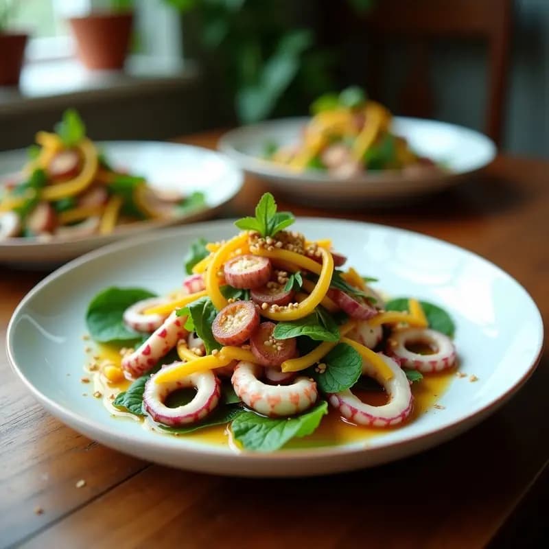 Ensalada de Mango Verde y Pulpo a la Gallega: Receta Fusion Tailandesa-Española