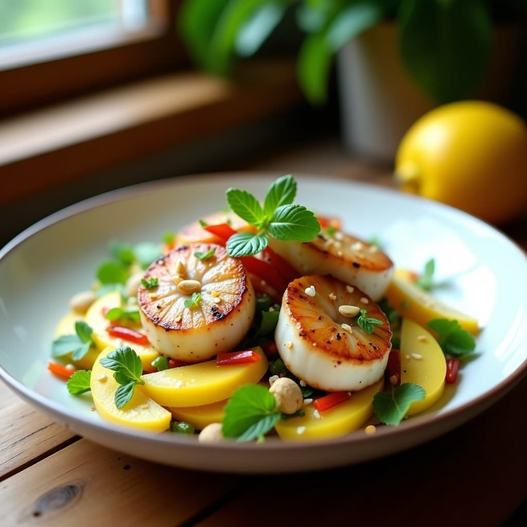 Ensalada de Mango Verde y Zamburiñas con Vinagreta de Limón y Cilantro: Receta tailsandesa Agridulce