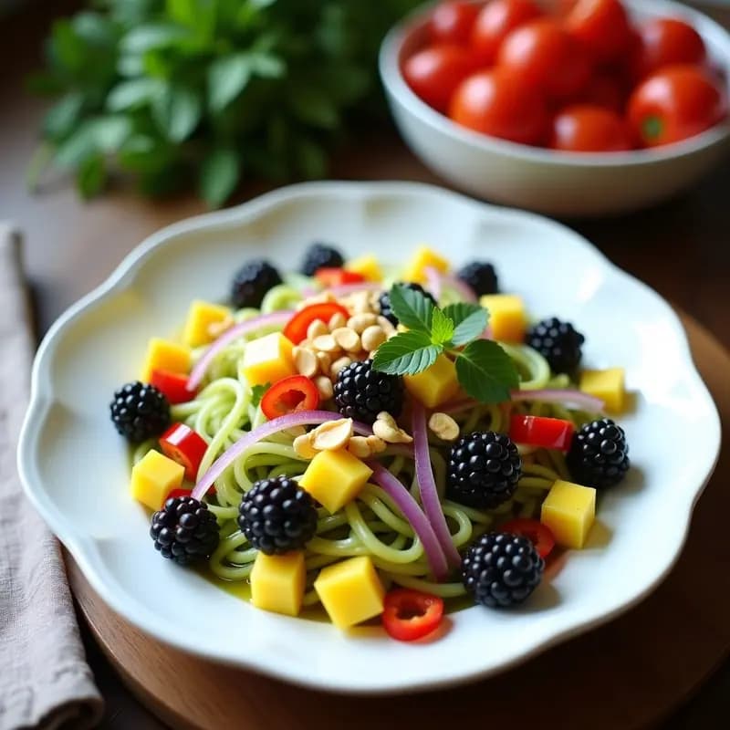 Ensalada de Mango Verde y Zarzamora con Aderezo de Vinagre de Arroz: Receta Filipina Fresca