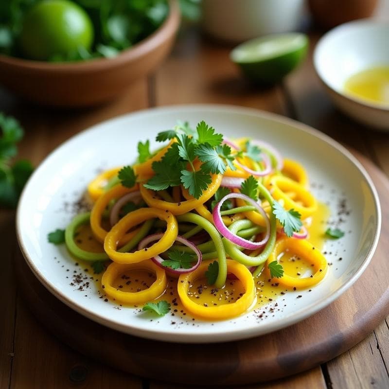 Ensalada de Mango Verde y Zapallo con Aliño de Limón y Cúrcuma: Receta Peruana Vegana y Digestiva