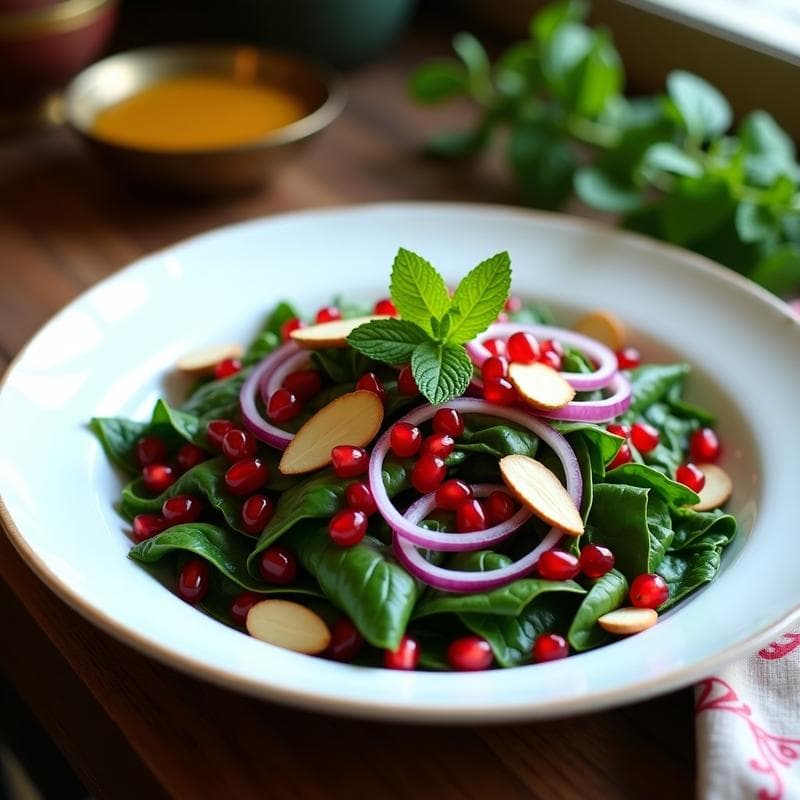 Ensalada de Mangold y Granados con Vinagreta de Granada: Receta Persa Fresca y Colorida