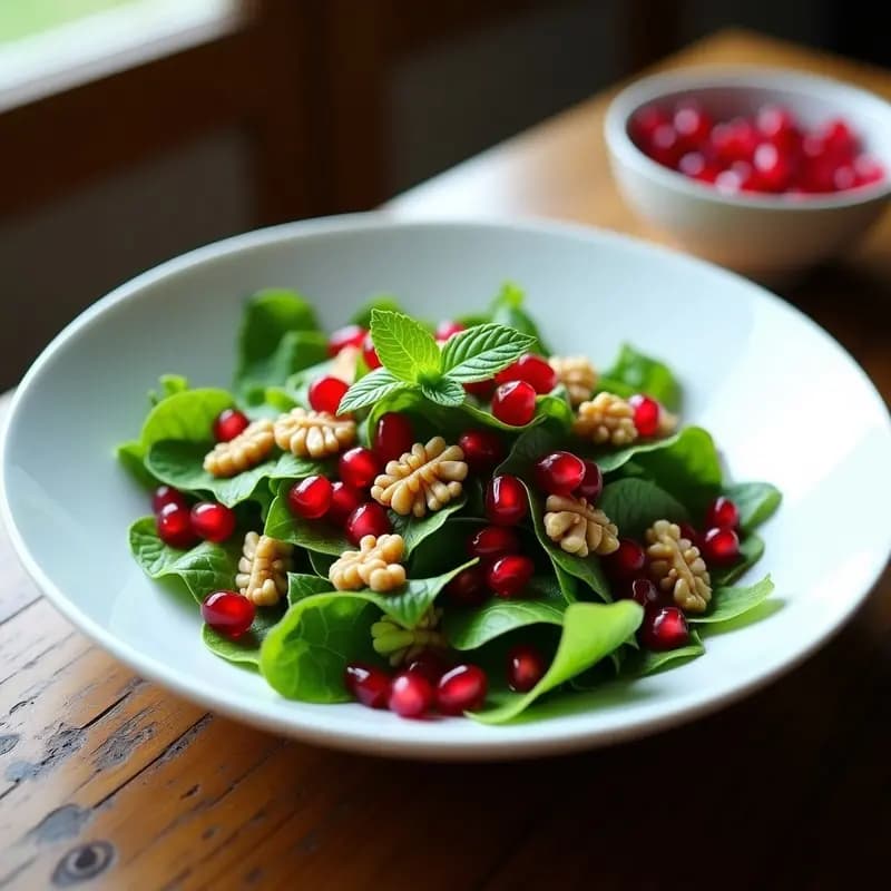 Ensalada de Mangold, Granados y Nueces con Vinagreta de Vinagre de Granado: Receta Armena y Alta en Hierro