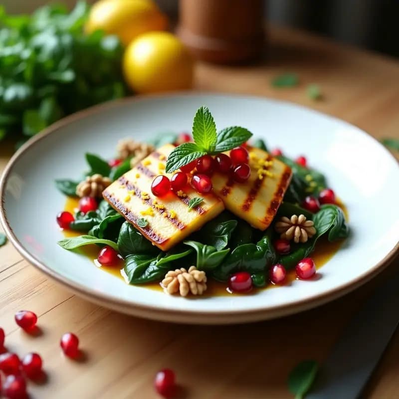 Ensalada de Mangold y Queso Halloumi a la Plancha: Receta Chipriota con Granados y Nueces