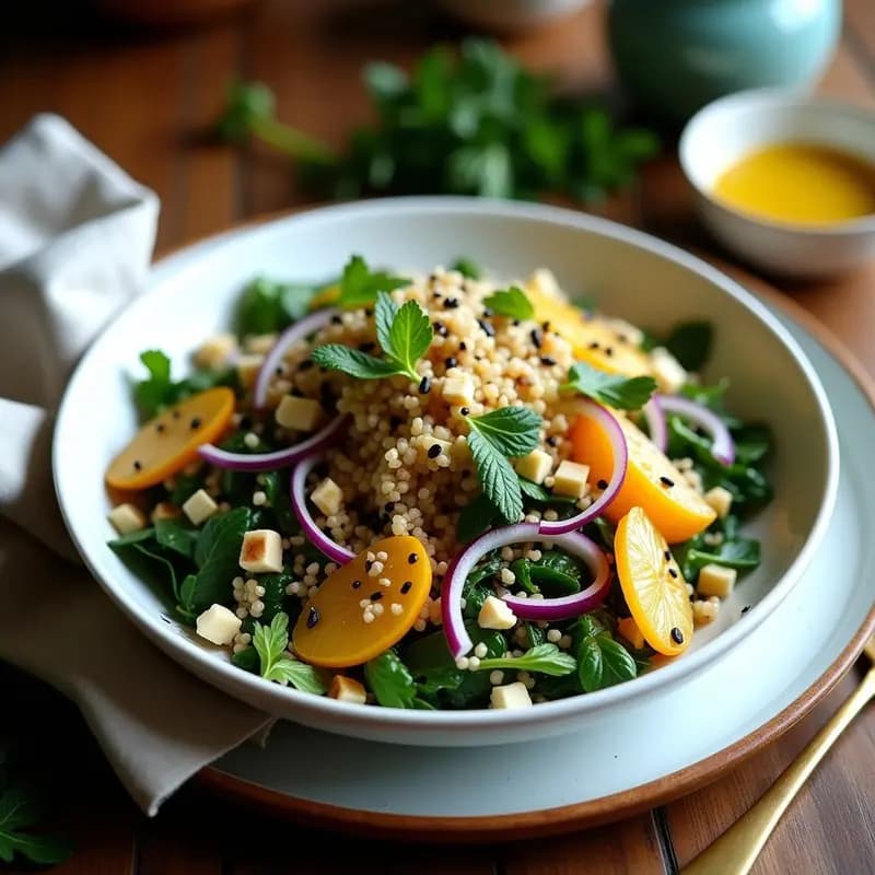 Ensalada de Mangold y Quinoa con Vinagreta de Tamarindo: Receta Iraní Vegana y Sin Cocción