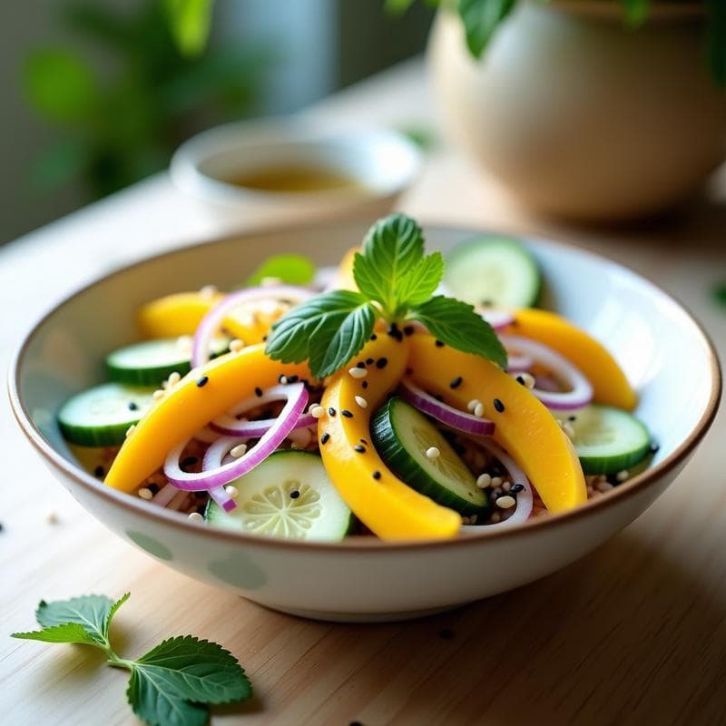 Ensalada de Mangostán y Pepino con Vinagreta de Limón Kaffir: Receta Tailandesa Refrescante
