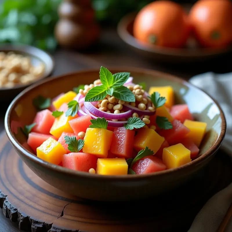 Ensalada de Mangostán y Pomelo con Vinagreta de Limón Kaffir: Receta de Laos Fresca