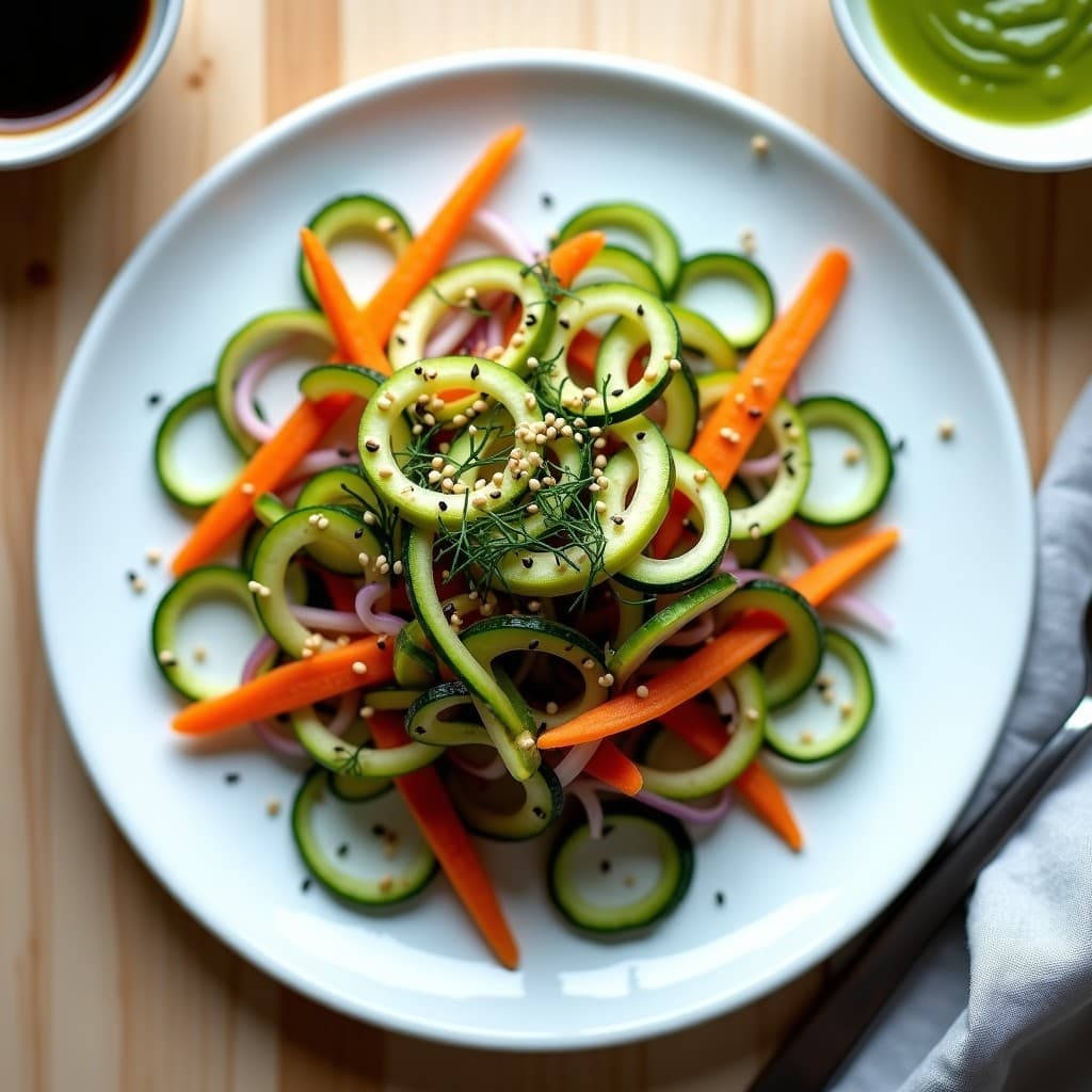 Ensalada de Mangueras de Calabacín y Vinagreta de Wasabi: Receta Crudivegana con Toque Japonés
