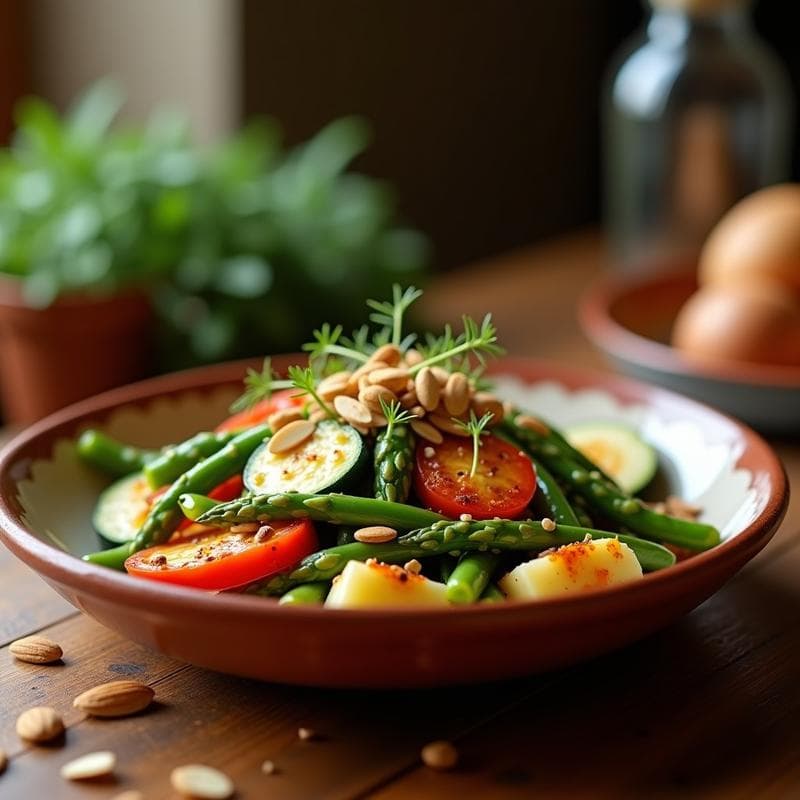 Ensalada de Menestra de Verduras con Vinagreta de Romesco: Receta Catalana en Olla Lenta