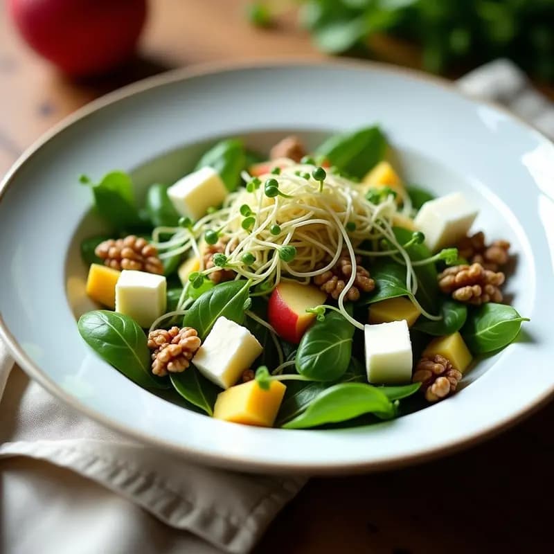 Ensalada de Microvegetales y Queso de Búfala con Vinagreta de Vinagre de Sidra: Receta Gourmet en 15 Minutos