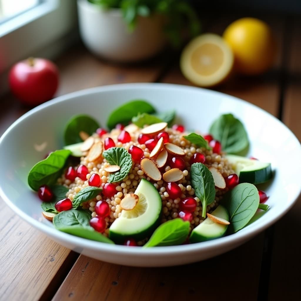 Ensalada de Mijo y Granada con Vinagreta de Vinagre de Frambuesa: Receta Sin Gluten y Detox en 15 Minutos