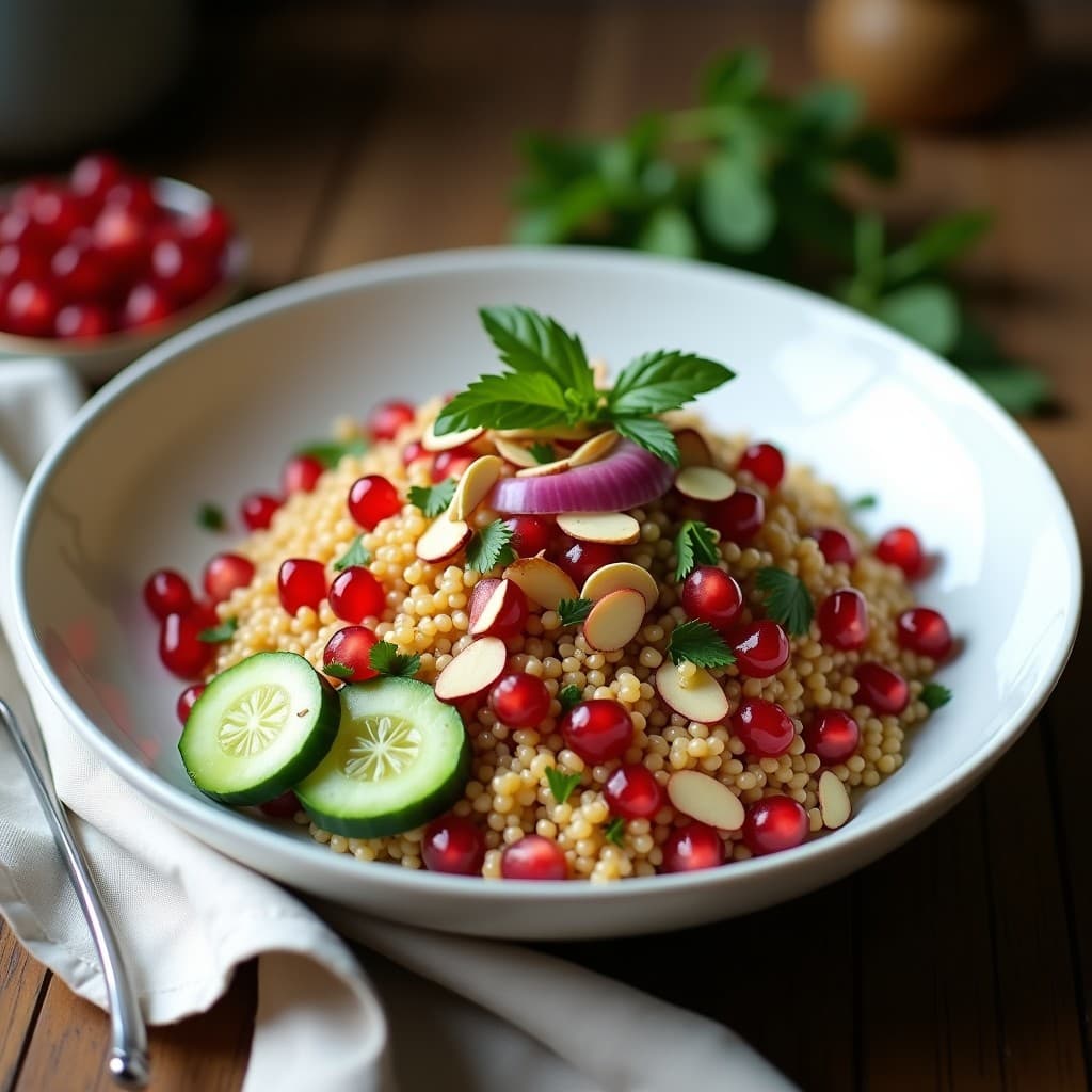 Ensalada de Mijo y Granadas con Vinagreta de Granadina: Receta Persa Alta en Proteína
