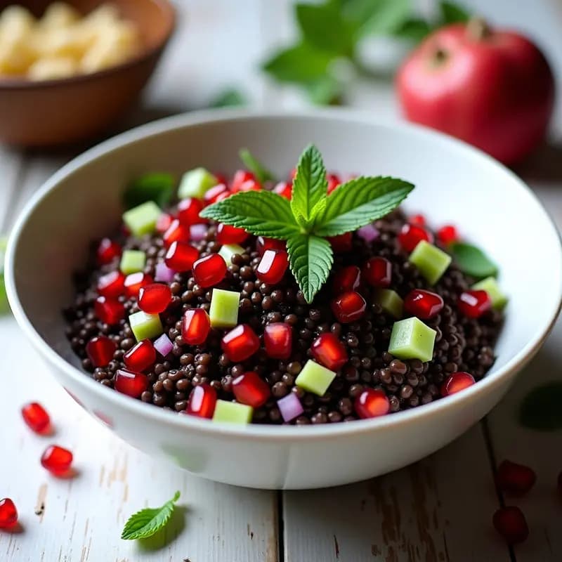 Ensalada de mijo negro con granada y menta: Receta etíope vegana y sin gluten